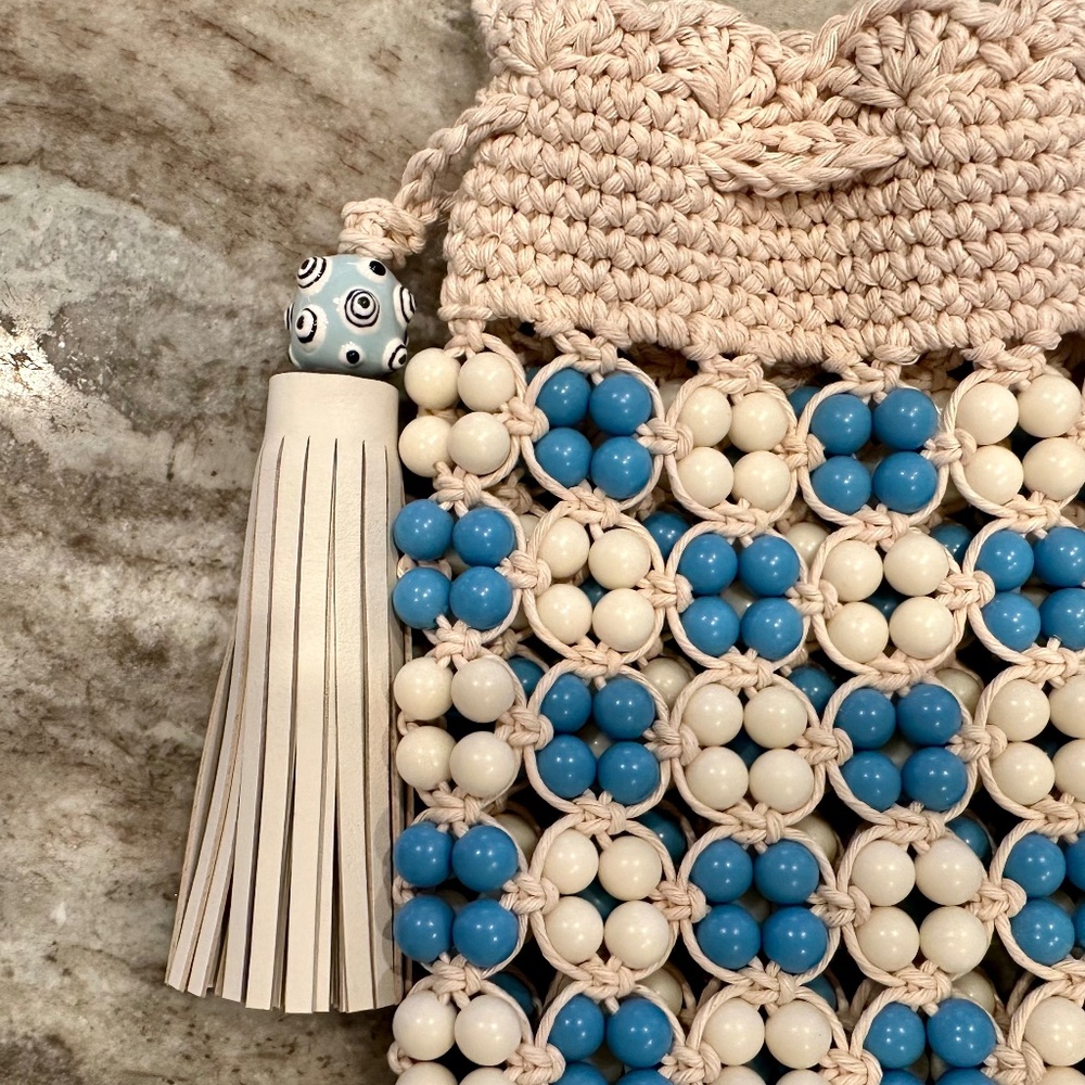 *SOLD* TORY BURCH Beaded Drawstring Mini Bag - Blue Multi - Crochet - NWOT - Picture 7 of 10